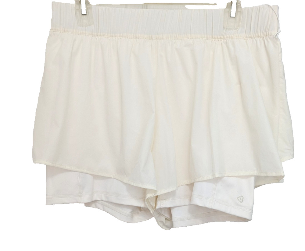 Blogilates Womens Ruffle Shorts Large Off White Activewear Yoga Dance Pilates